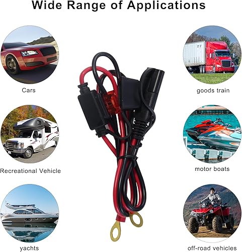 Miniatura 3 de Cable de terminal de anillo SAE, cable de extensión de batería SAE, paquete de 2 terminales SAE a anillo tórico de 2 pies, arnés de cables de