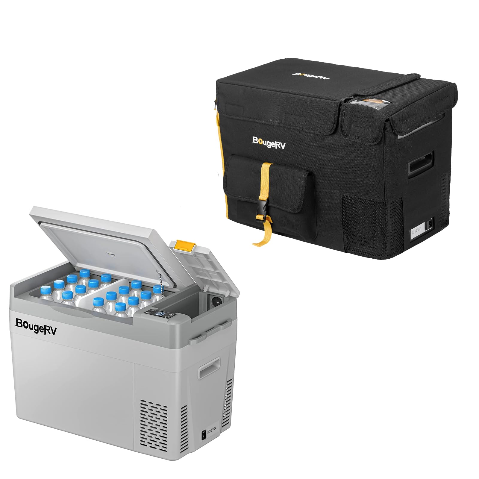 BougeRV CRPRO 29L Set Frigo Portatile a Compressore con Copertura Protettiva Inclusa, Frigorifero per Auto 12V/24V DC e 110-240V AC (-22℃~10℃), Frigo da Campeggio, Viaggio e Camion, Grigio