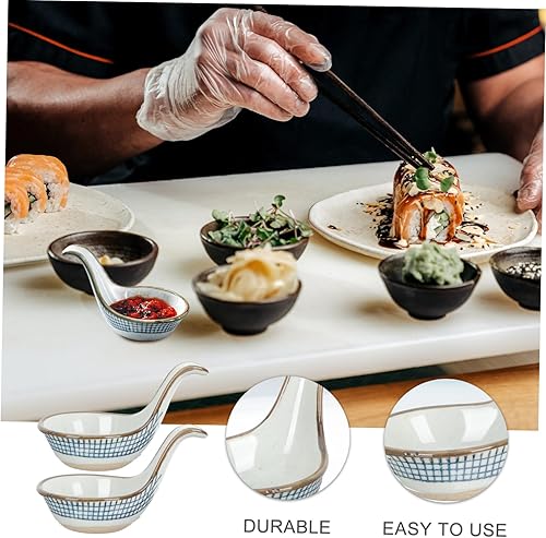 Miniatura 4 de Angoily Cuchara de caviar de cerámica elegante, 2 piezas, plato de condimento, elegante cuenco de refrigerio, material de grado alimenticio, fácil