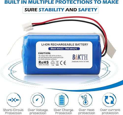 Miniatura 4 de BAKTH Batería de repuesto RVBAT850 de 14.4V 2600mAh para Shark Ion R75, R85, RV761, RV850C, RV851WV, RV871, RV1000S, RV1100VL, RV1001AE, UR1000SR,