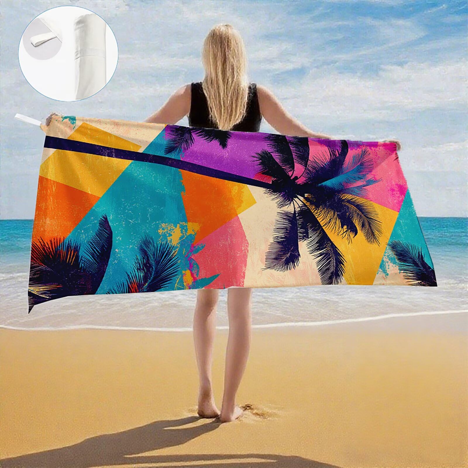 Toalla Playa 100 x 220 cm Toallas de Playa Microfibra ,Toallas Baño Grandes, Secado Rápido Absorbente Suave Sin Arena Compacta Beach Towel para vacaciones Picnic Piscina Esencial con Bolsa Color Q-685