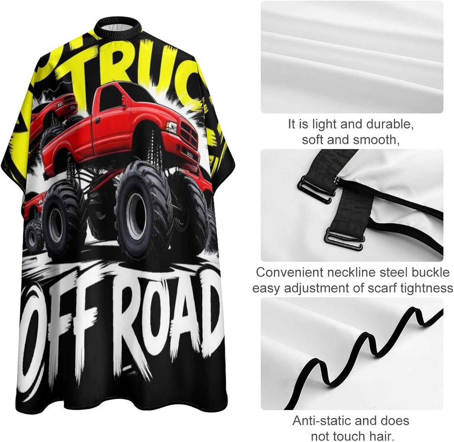 Fashion Barber Cape Unisex Hair Cutting Cape with Adjustable Closure Monster Truck Car Red Black