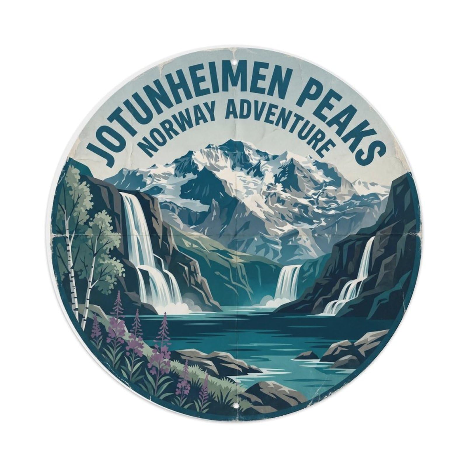 Vintage Travel Jotunheimen Norway PeaksMetal Tin Sign