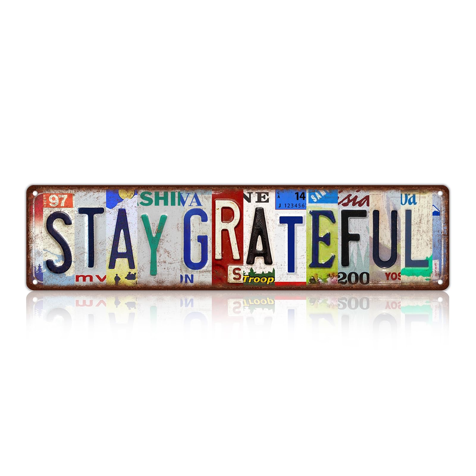 Peiyeety A010 Vintage Stay Grateful Wall Decor Street Signs Metal Tin Signs For Home Bathroom Restaurants Kitchen Garden Cave Garage Office Bar Cafe 4×16 Inch