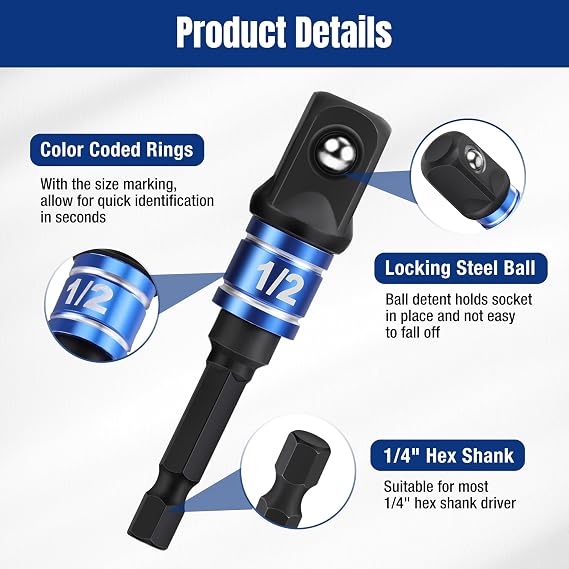 WORKPRO 3-Piece Impact Socket Adapter Set, 1/4 Hex Shank
