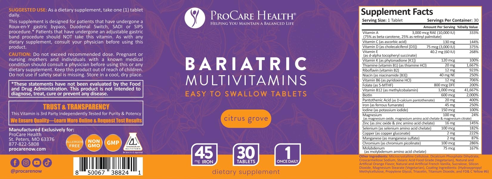 ProCare Health Easy-45 Bariatric Multivitamin | Citrus Grove Tablets | 30ct — Amazon image 7