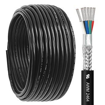 20/6 Shielded Wire 100FT 20 Gauge 6 Conductor Wire, UL2464 20 AWG Chain CNC Tinned Copper Cable for CNC Router Machine, CNC Spindle, Microphone, 3D Printer