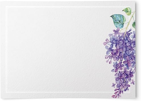 Lilac Note Cards 4x6 Heavy Cardstock - 48 Pack Purple Floral Greeting Cards for Thank You Notes & Personal Messages - Blank Stationery Cards with Thick Paper - Gift Set
