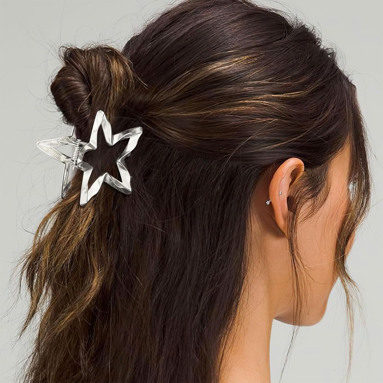 2 Pcs Star-Shaped Hair Clip Metal Heart Grab Clip Alloy Ruffles Nonslip Hair Jaw Clips Simple and Fashionable Hair Accessory for Thick or Thin Hair for Women Hair Accessories(Gold, Silver) - Image 2