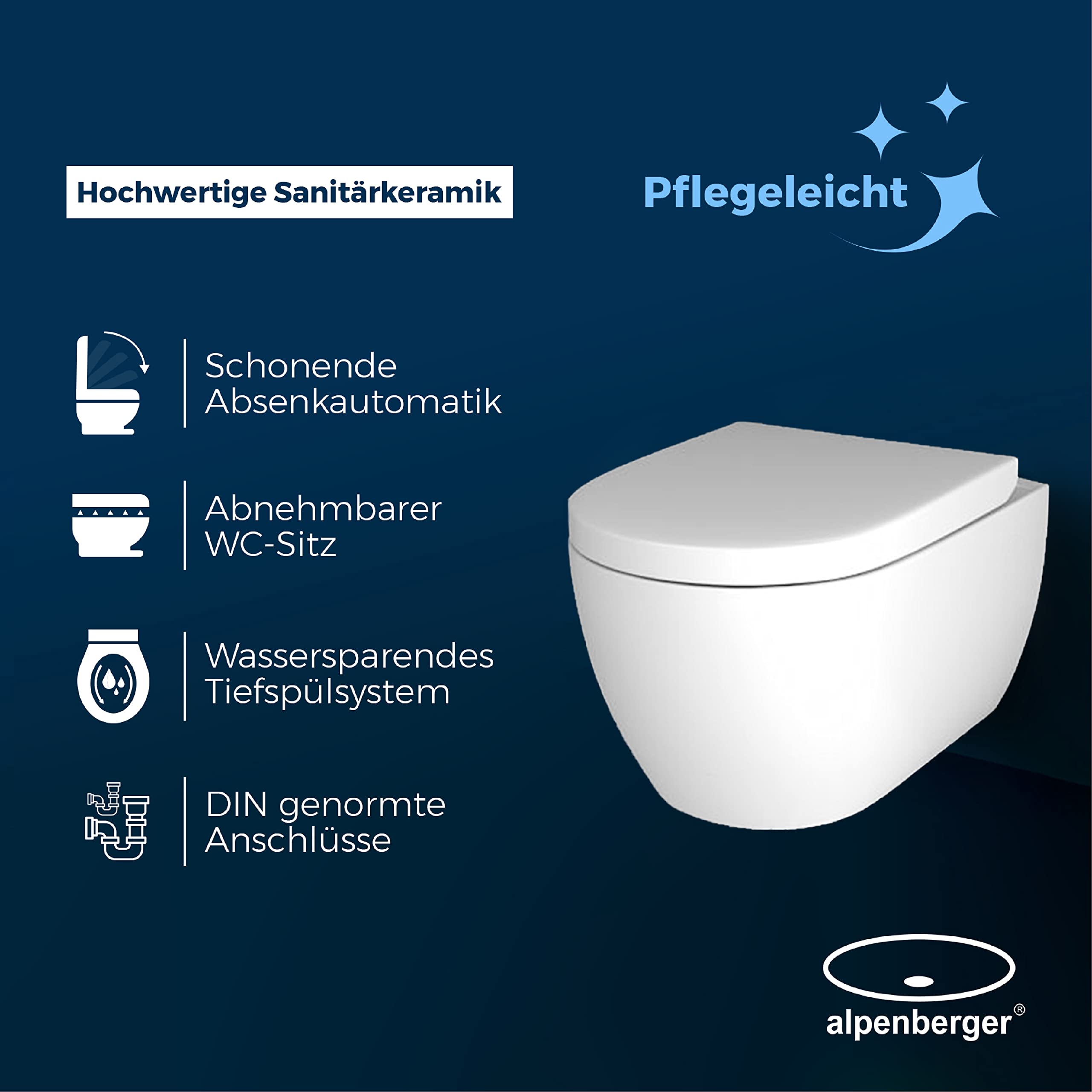 Alpenberger Inodoro colgante con función bidé integrada, 2 en 1, con tapa de inodoro de duroplast, cierre suave, de cerámica, para baño y aseo de invitados de pared, de Taharet