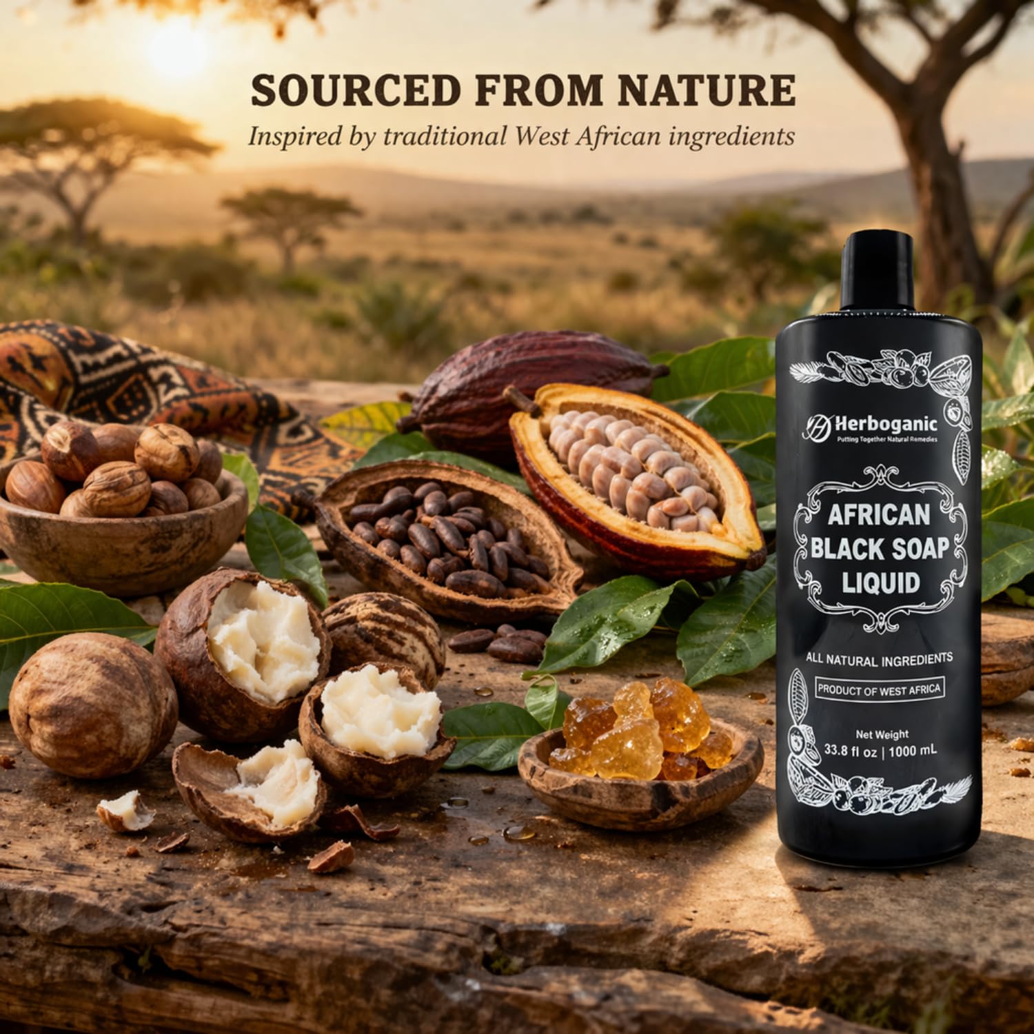 HERBOGANIC African Black Soap Liquid, Natural Liquid Soap From Ghana, Face & Body Wash Supports Moisturizing,Dry Skin, Scars and Dark Spots (33.8 fl oz)…