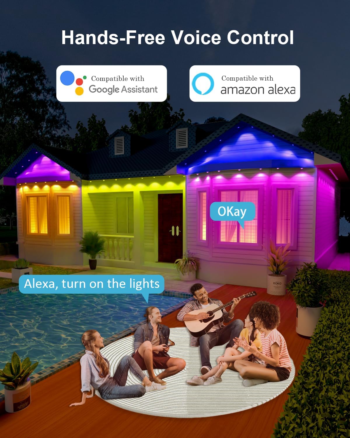 Permanent Outdoor Light Pro, 200ft with 144 RGB+IC LED Lights, 90 Scene Modes, AI Light Design, IP67 Waterproof for Halloween Christmas Decor and Daily Lighting, Work with Alexa, Google - Image 7