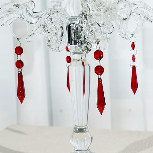 Miniatura 3 de HDCRYSTALGIFTS Candelabro de carámbano de cristal rojo de 2.165 in con dos cuentas, piezas de candelabro, paquete de 25