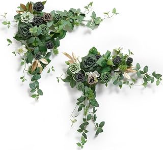 Unusual Rose Garland, 2 Pieces of Artificial Flowers, Suitable for Tabletop Center Planting Garden Decoration Used for Home Decoration and Weddings(Emerald)