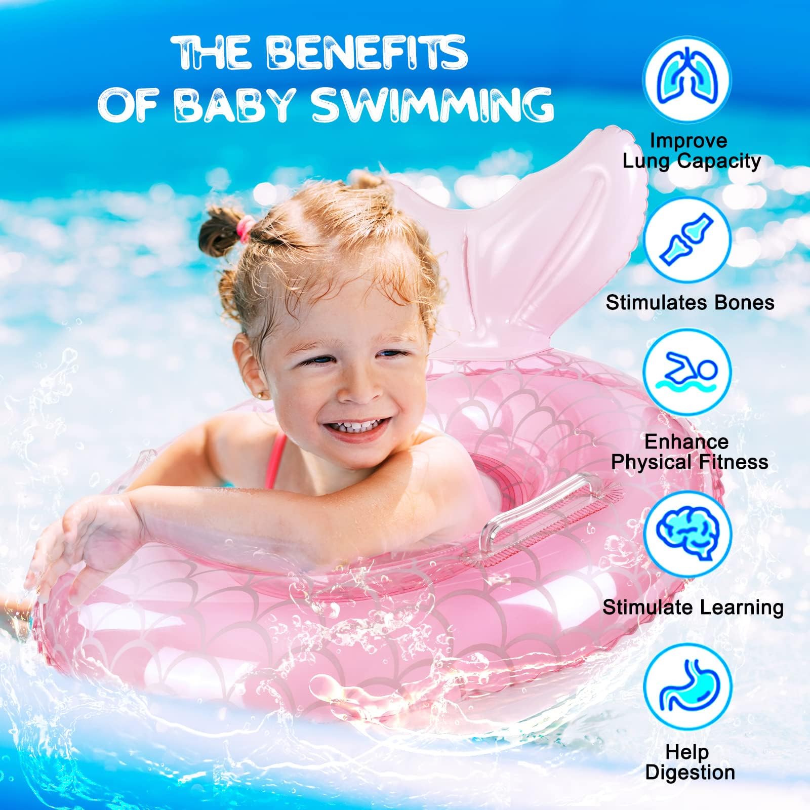 Flintronic Salvagente Gonfiabile per Bambini, Anello di Nuoto per Bambini, Anello di Nuoto Gonfiabile con Seggiolino per Bambino (6-36 Mesi)