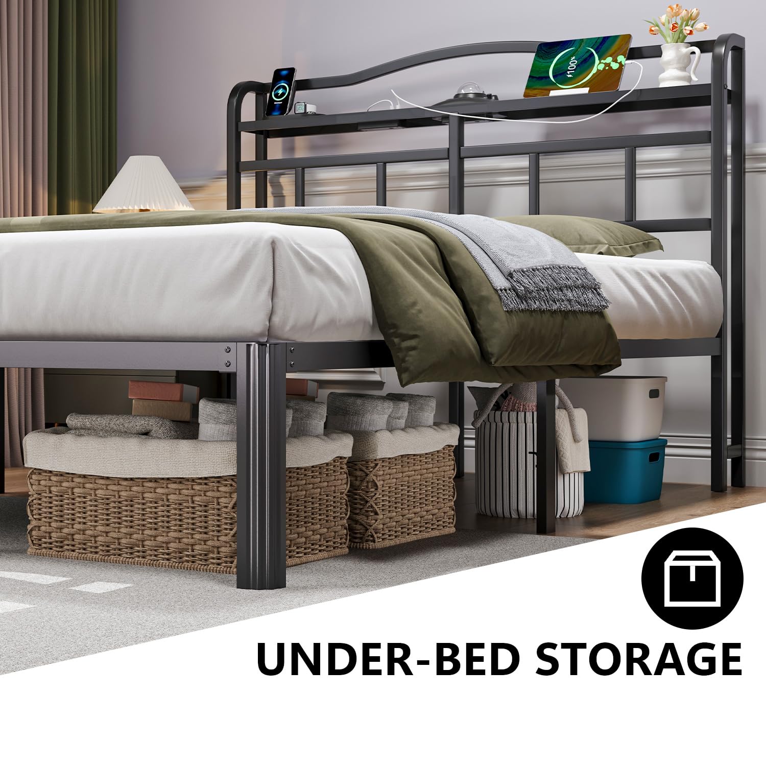 ベッドフレーム BED + MATTRESS with storage - 160x200 cm Amazon.com: ChicZhiNest Full Size Bed Frame with LED