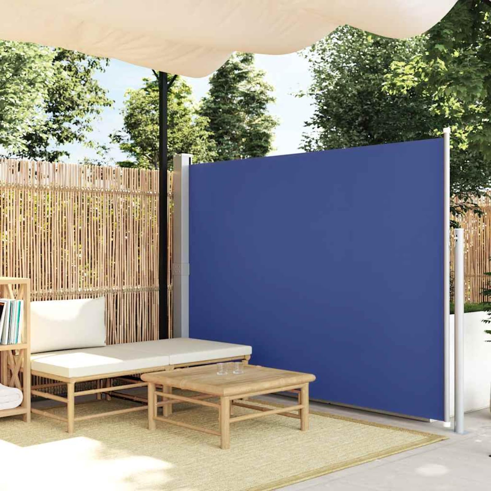 Tenda Laterale Retrattile Per Patio Gecheer - 170x300 Cm, Blu, In Poliestere UV-Resistente - Per Terrazzo, Balcone, Paravento Esterno
