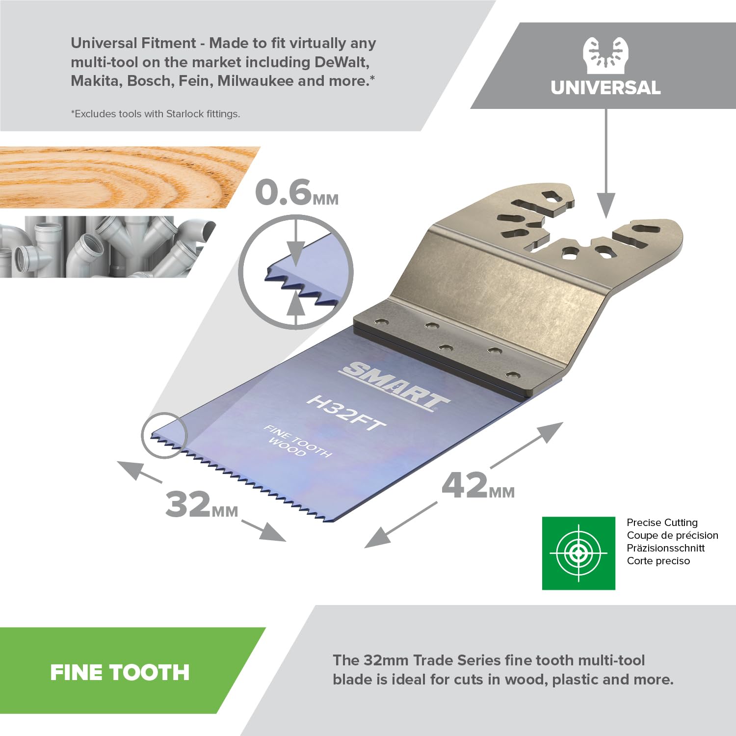 Smart H63FT10 Trade 63mm Fine Tooth Multi-Tool Saw Blades - Pack of 10, Silver, 32mm Wide - Image 2
