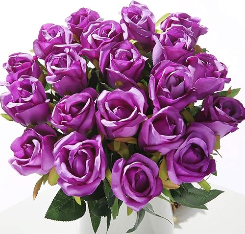 Miniatura 43 de Veryhome - Ramo de flores artificiales de seda con sensación real al tacto, ramo de boda para celebraciones en el jardín del hogar o decoración