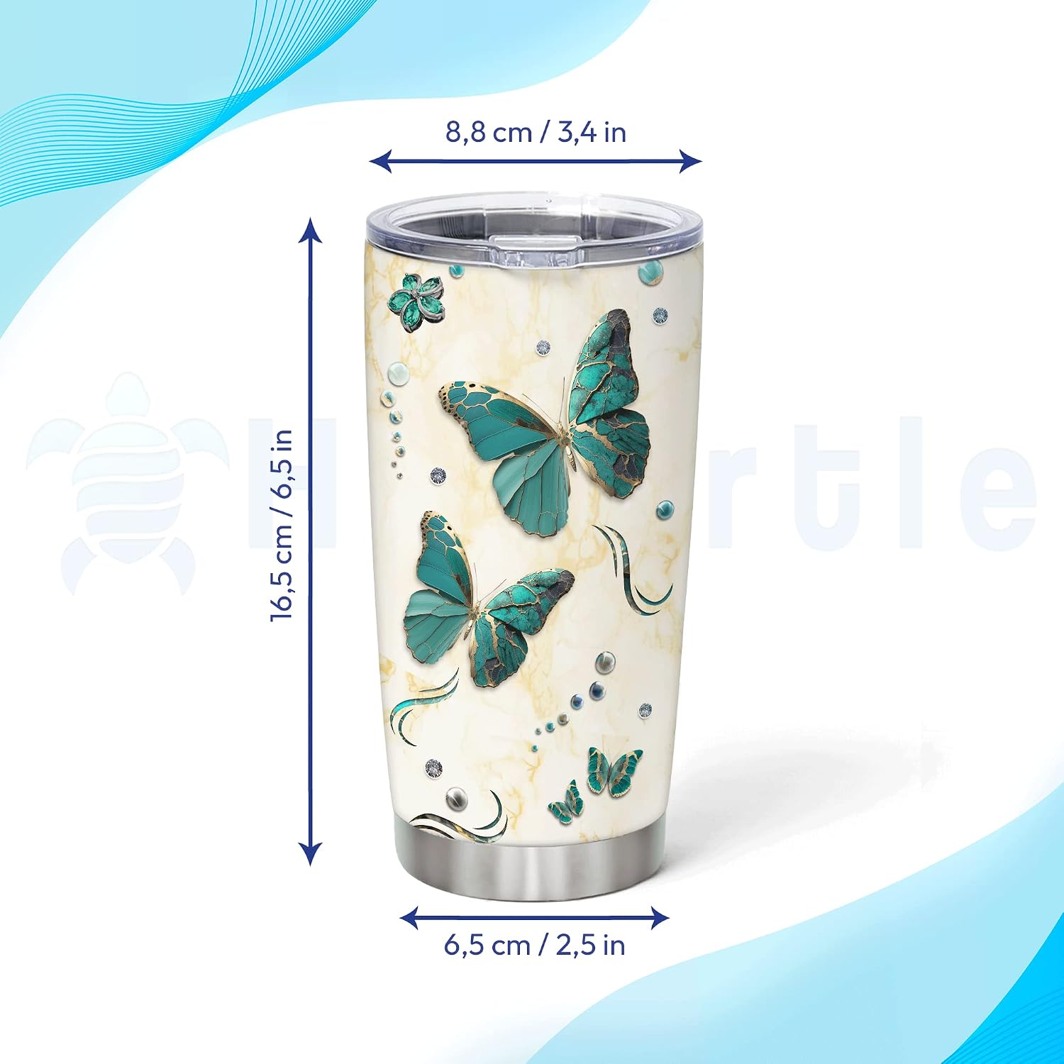 Hyturtle Personalized Gifts For Butterfly Lover - Butterflies Prints Custom Name Stainless Steel Tumbler 20oz With Lid - Idea Butterfly Lover Gifts For Women Girl Kids On Birthday, Christmas