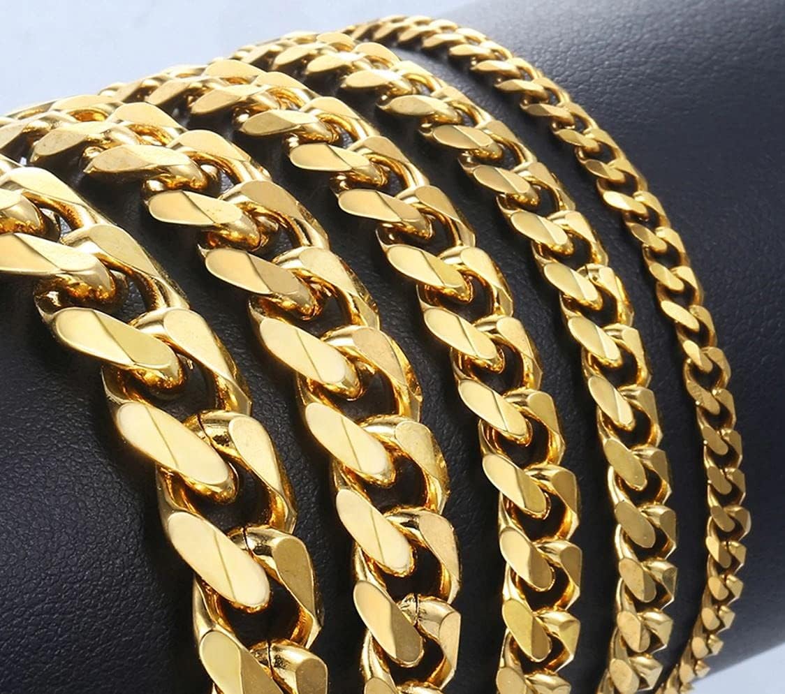 Stainless Steel Bracelet, Solid Cuban Link Curb Chain Bracelet, Silver Gold Black Color, Men Women Jewelry Gift 7-10" Options