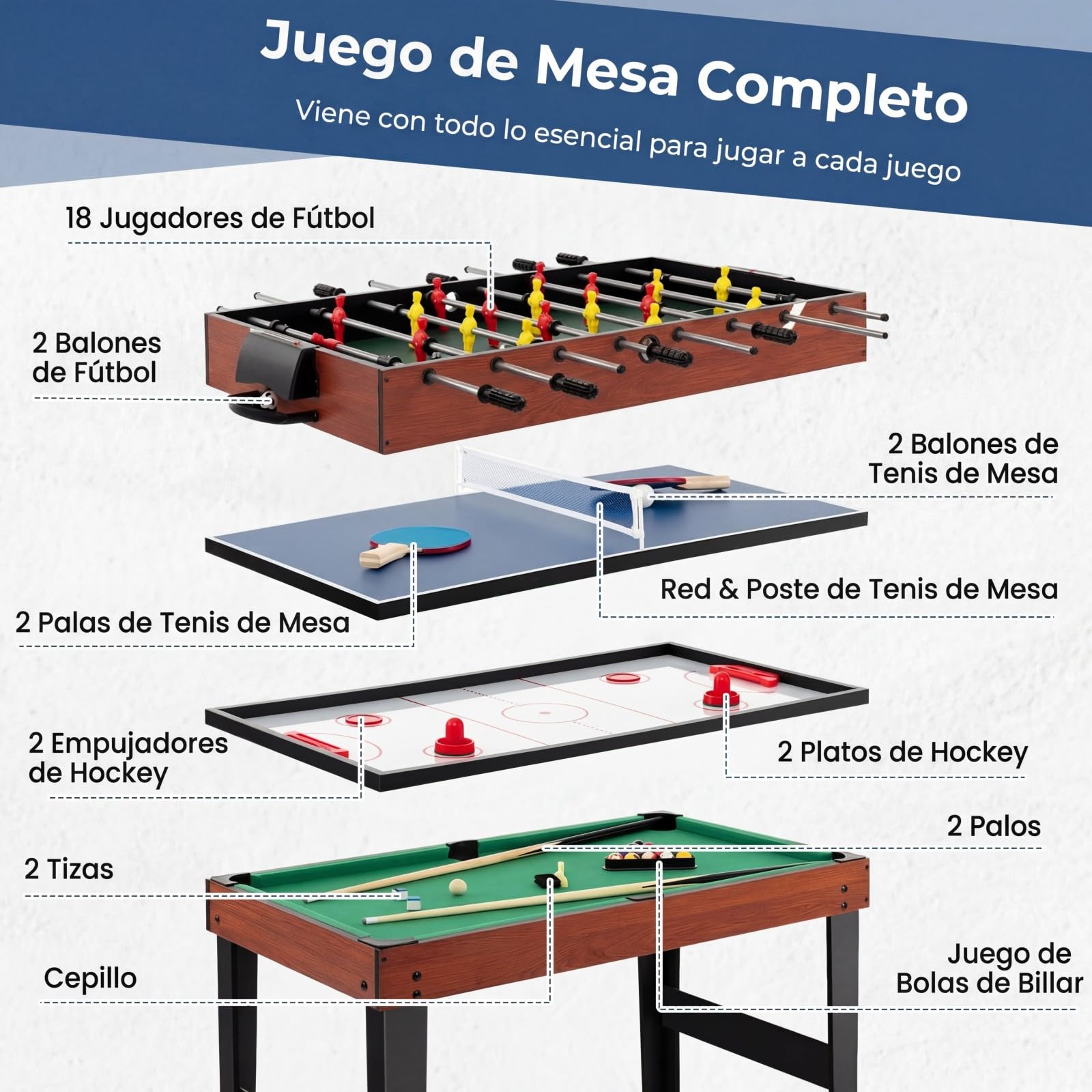 COSTWAY Futbolin, Billar, Hockey, Mesa de Tenis, 4 en 1 Mesa de Multijuegos con Patas y Accesorios, Futbolines para Niños y Adultos para Sala de Juegos, Bares, 125 x 97 x 83 cm