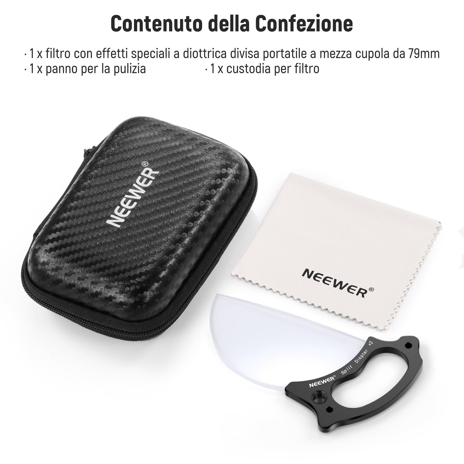 NEEWER 79mm Filtro Effetto Diottrico Diviso Filtro Prisma a Mezza Cupola con Maniglia, Foro per Vite 1/4" per Broccio Magico Mini Treppiede, Vetro Ottico BK9 Semicircolare per Sfocatura in Primo Piano