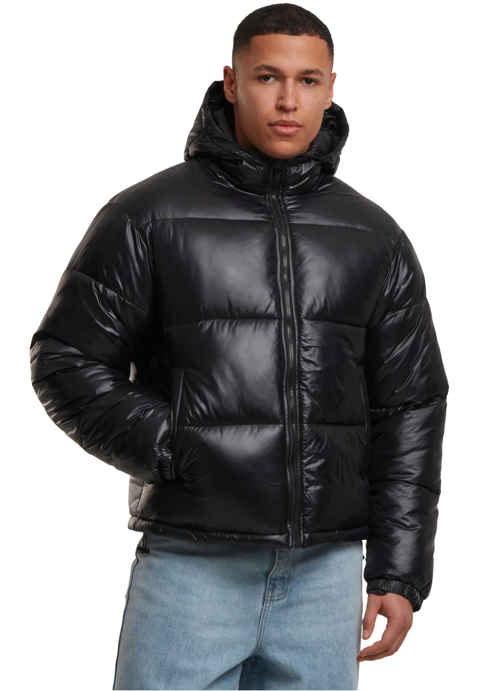 Urban Classics Men's Tb7585-shiny puffer jacket with hood puffer jacket (pack of 1), black, XXL