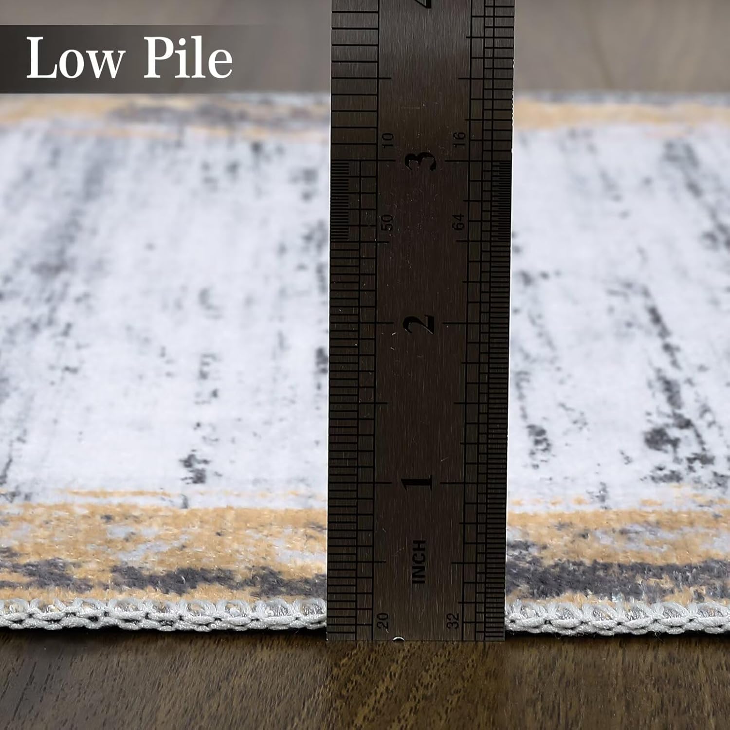 WESTLOOM Bordered Modern 8x10 Rug Machine Washable Area Rug Non-Slip Low Pile Indoor Carpet Non-Shedding Living Room Rug Contemporary Distressed Throw Carpet Large Accent Rug Foldable Thin Rug Yellow