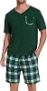 Sykooria Mens Cotton Pajamas Set 2 Piece Soft Sleepwear Short Sleeve Top & Plaid Shorts With Pockets