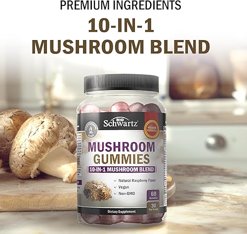 Miniatura 4 de Gomitas de hongos para adultos, suplemento funcional 10 en 1 de hongos para el estado de ánimo y la concentración con melena de león, cola de pavo
