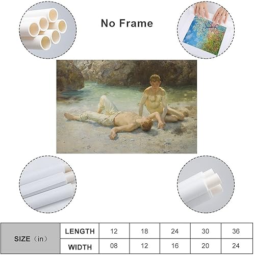 Miniatura 2 de Henry Scott Tuke - Póster decorativo de calor del mediodía, arte de pared para sala de estar, dormitorio, 12 x 18 pulgadas (11.8 x 17.7 in)
