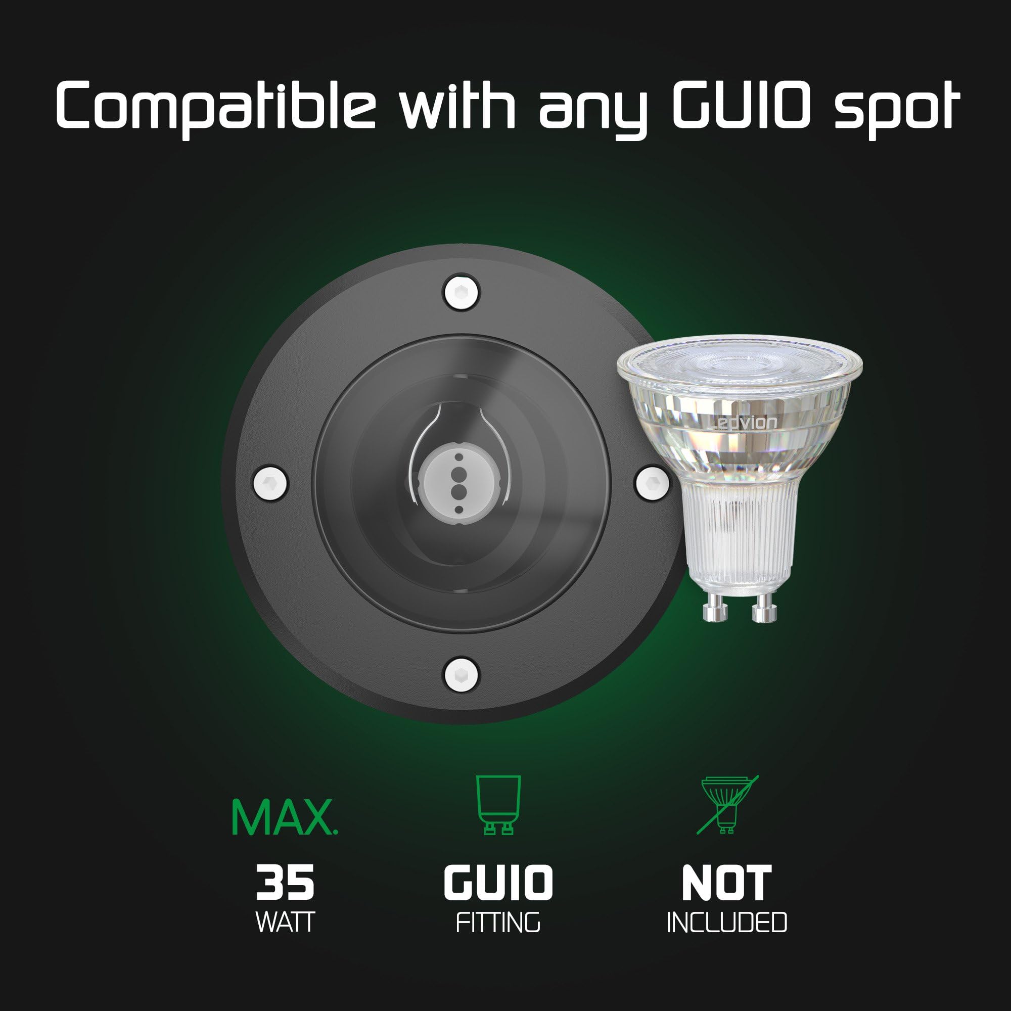 Ledvion - Foco empotrable LED redondo, GU10, negro, IP67, cable de 1m, inclinable, iluminación exterior