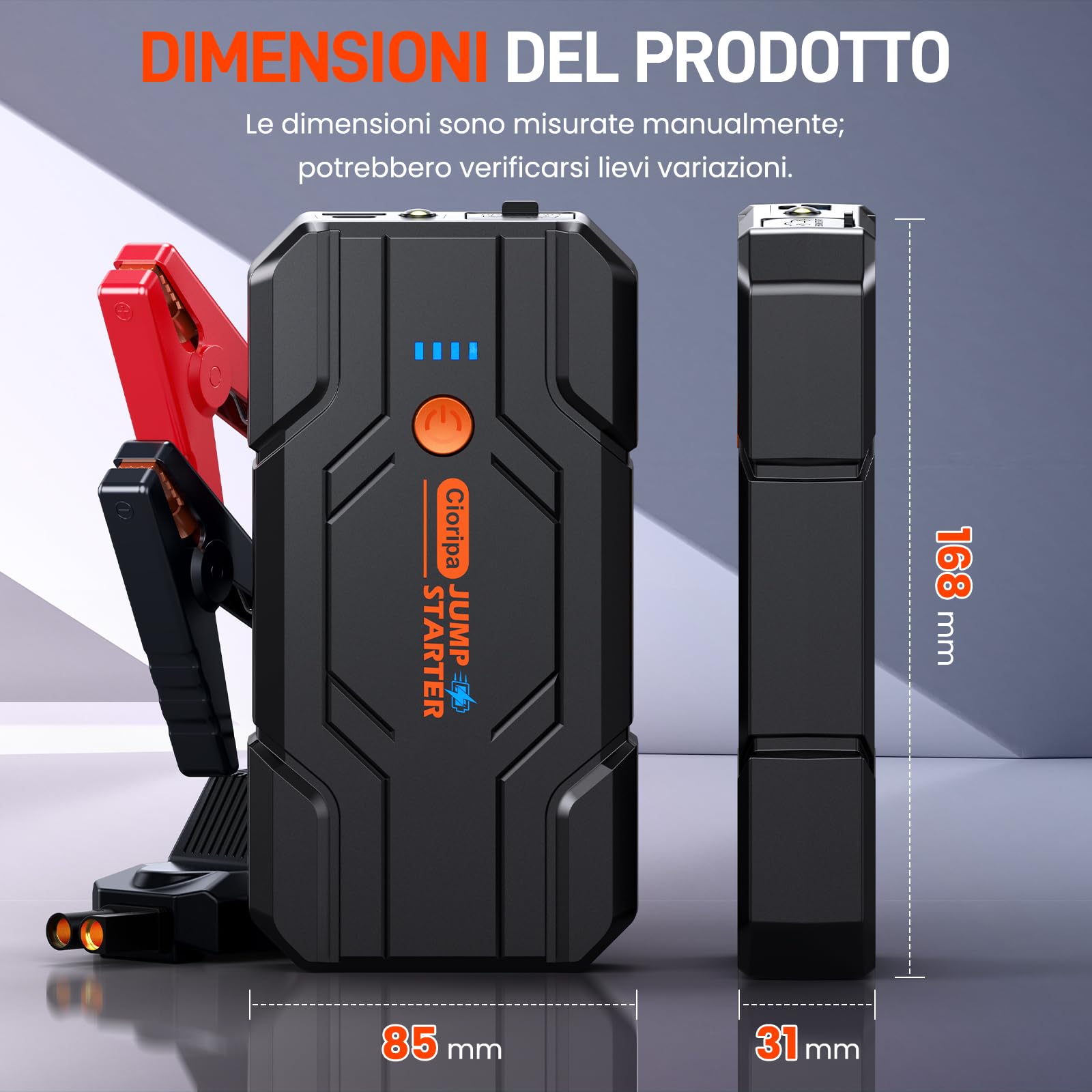 Booster Avviamento Auto 8000A - 14.8V Avviatore Batteria Auto 59.2Wh per Auto per Motori 9.0L Benzina e 8.5L Diesel, LED Avviatore di Emergenza per Auto con cavo di sicurezza