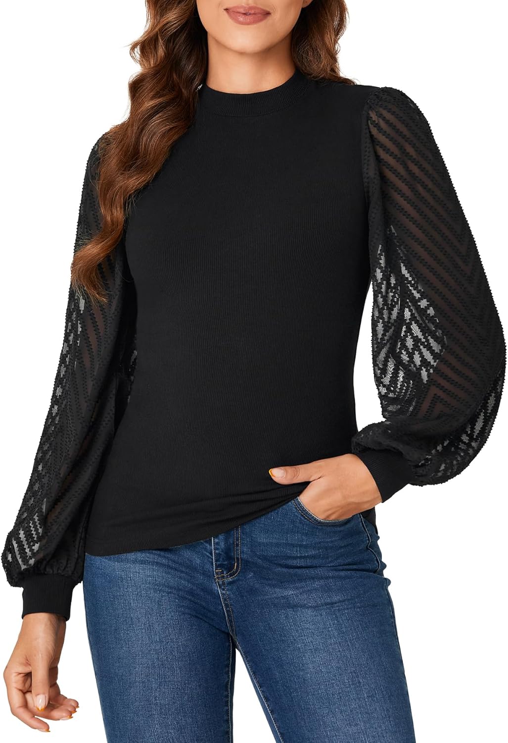LYANER Women's Casual Mesh Sleeve Shirts Elegant Blouse Spring Tops - Image 3