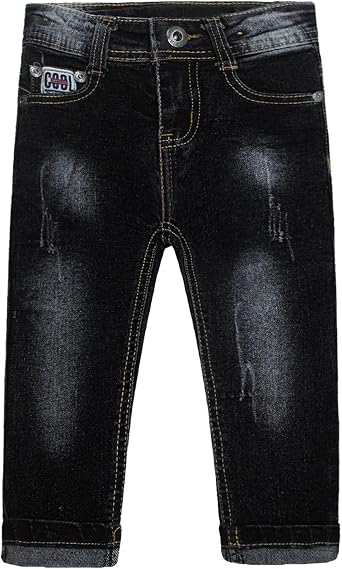 KIDSCOOL Unisex Denim Jeans Adjustable Waist Embroidered Decor Pants