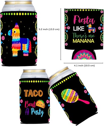 Miniatura 3 de Apinwin 12 fundas coloridas para latas de fiesta mexicana, fundas para latas de cumpleaños para fiestas de taco, cumpleaños, fiesta mexicana, Cinco