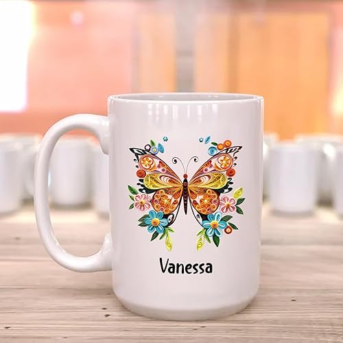 Miniatura 4 de Taza de café personalizada con diseño de mariposa de arte de origami, regalo para cumpleaños de amigo, compañero de trabajo, taza de cerámica blanca