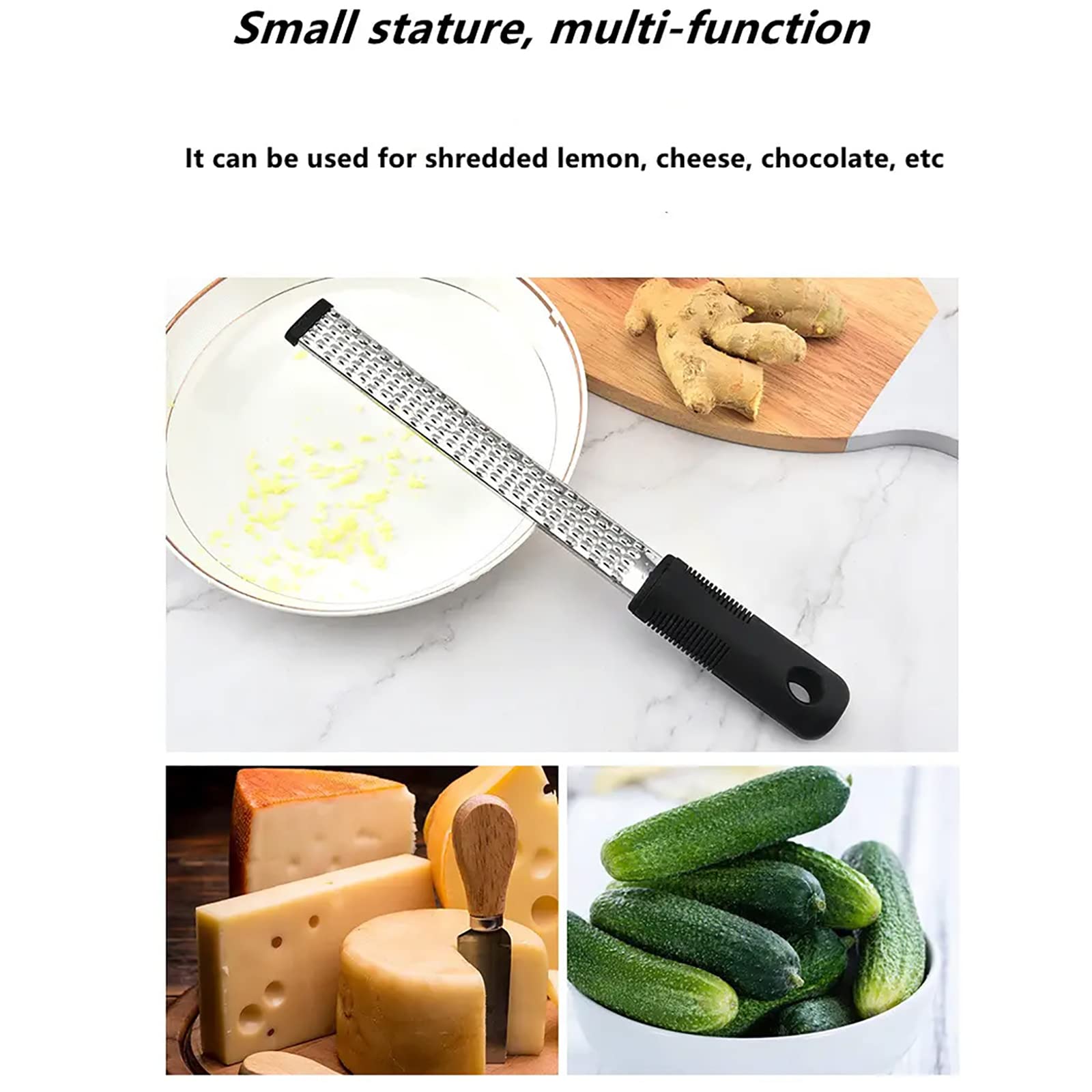 Zitronenschaber und Käsereibe, Handreibe aus Edelstahl mit feiner Reinigungsbürste, Zerkleinerer für Parmesan, Ingwer, Knoblauch, Muskatnuss, Zitrusfrüchte, Limetten, Orangen, Schokolade,