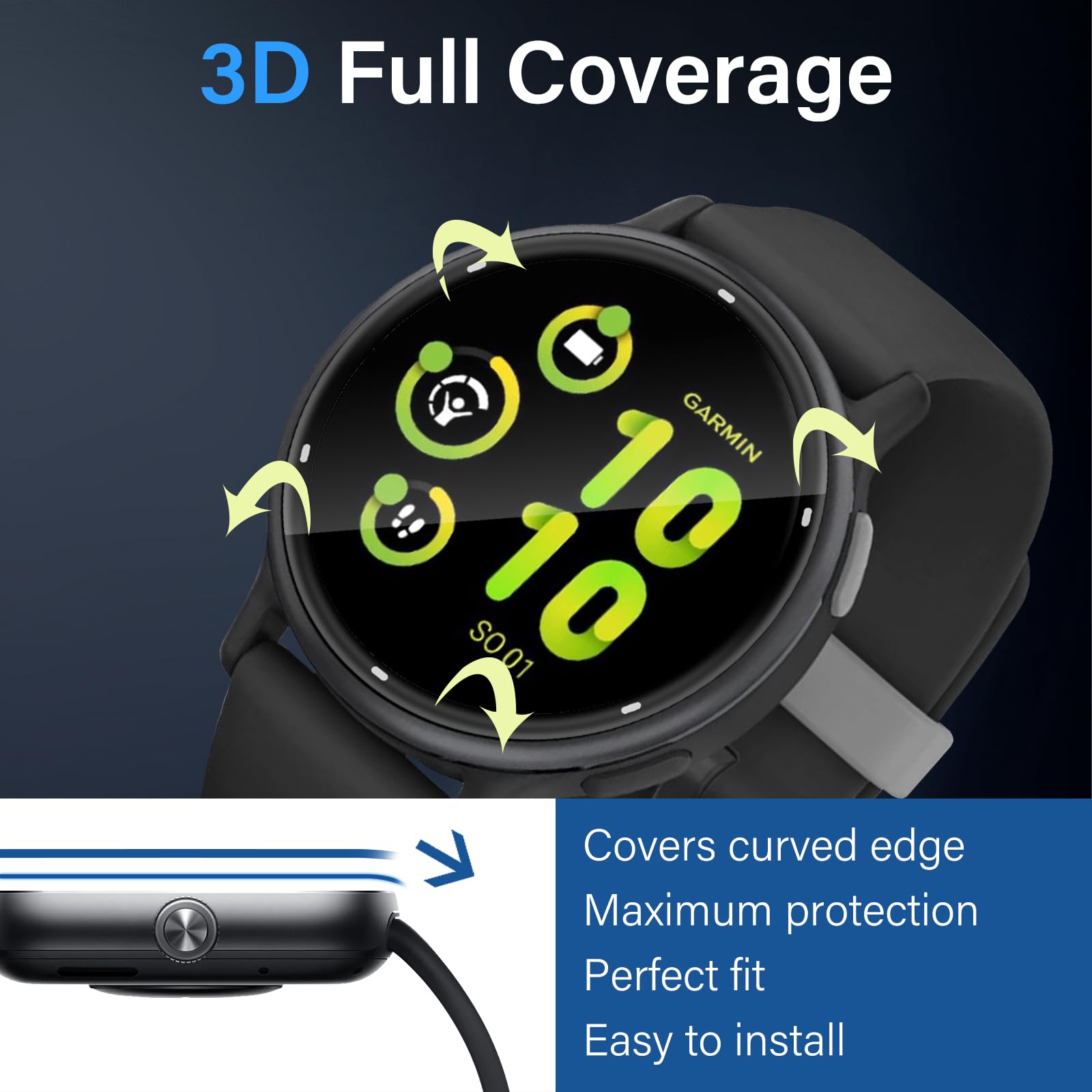 Joeyu Panzerglas Für Garmin Vivoactive 5 - 3er Pack, 9H Härte, Kratzfester Displayschutz