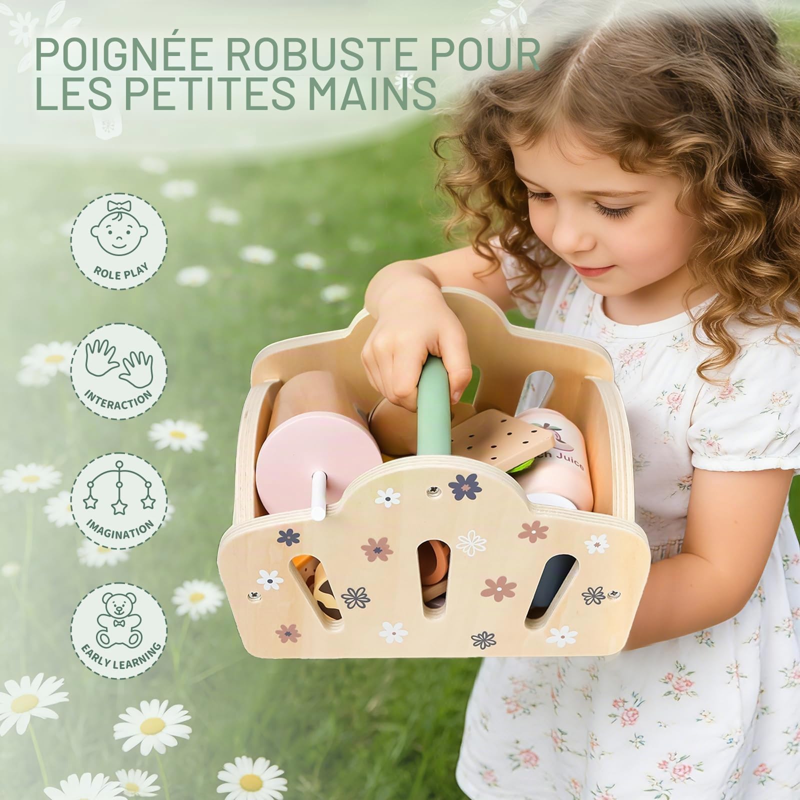 Jouet de Cuisine en Bois, Cuisine Jeux Accessoire Aliment Nourriture, Jouet Éducatif Éveil Montessori,Jeu de Rôle Jouet en Bois Cadeaux d'anniversaire,Noël pour Garçons Filles