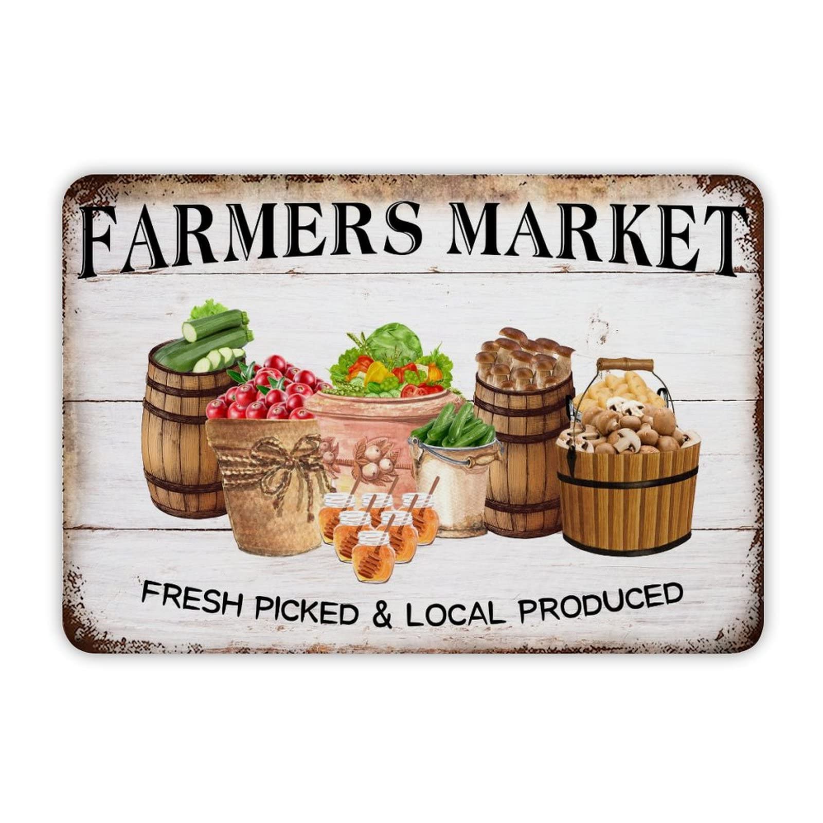 ENEDNATE Funny Vintage Metal Sign Farmers Market Fresh Picked & Local Produced Aluminum Sign 12x8 inch Metal Tin Sign Retro Wall Door Hanger Decor Sign