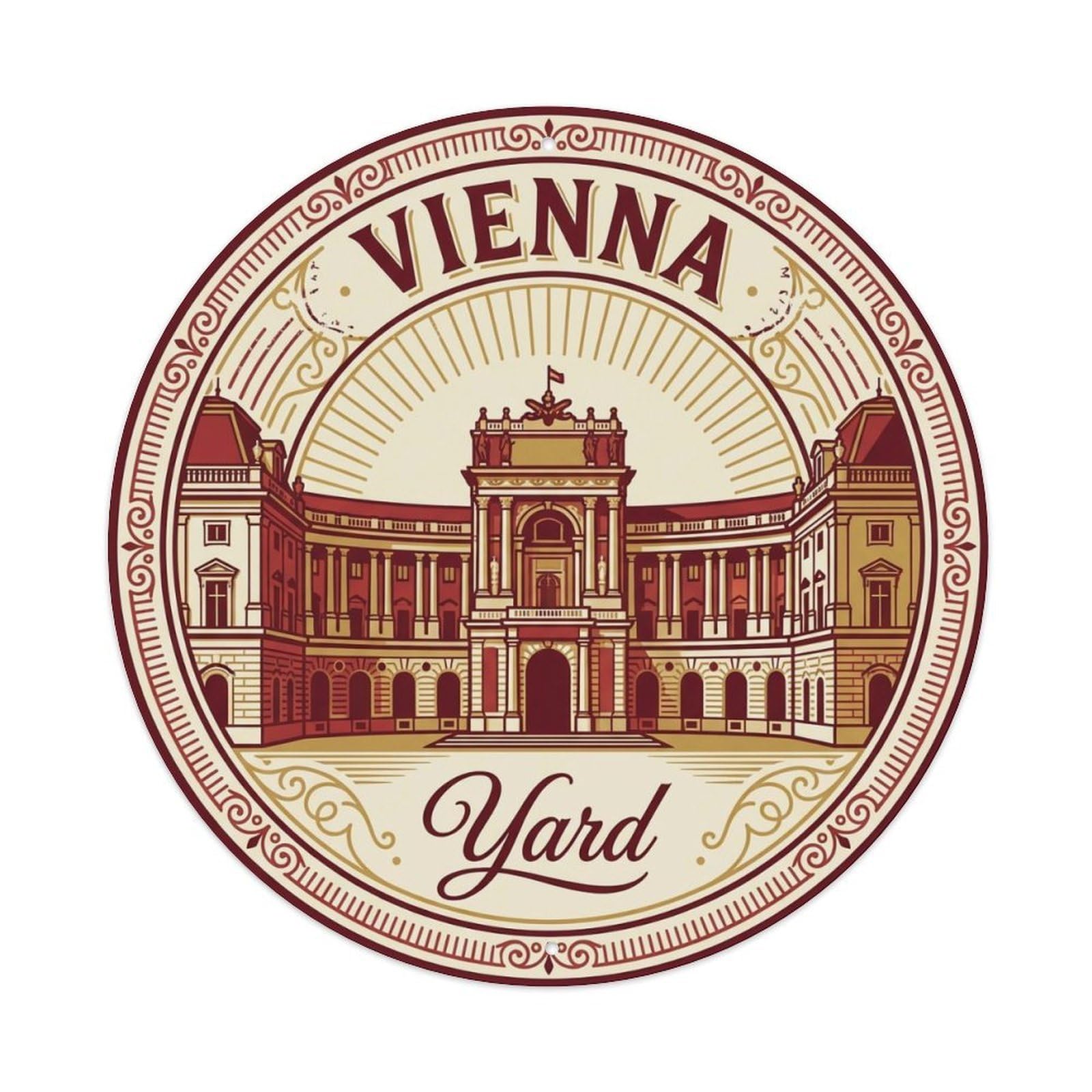Yrnq 8X8inch Vintage Style Vintage Travel Vienna Austria Courtyard Metal Tin Sign