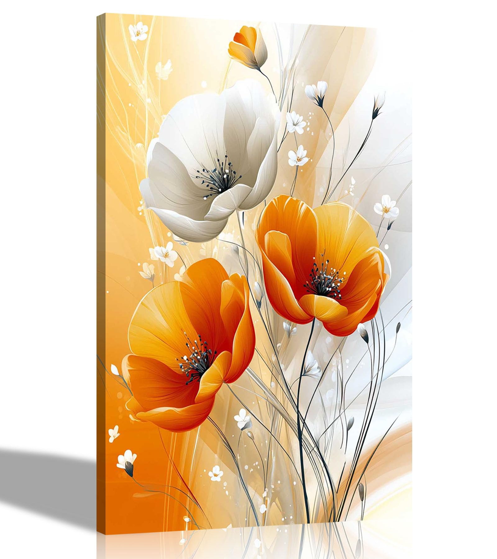 Artley Prints Orange White Flowers - Abstract Canvas Prints Modern Home Conservatory Wall Art Pictures 76 X 50Cm (30 X 20 Inches)