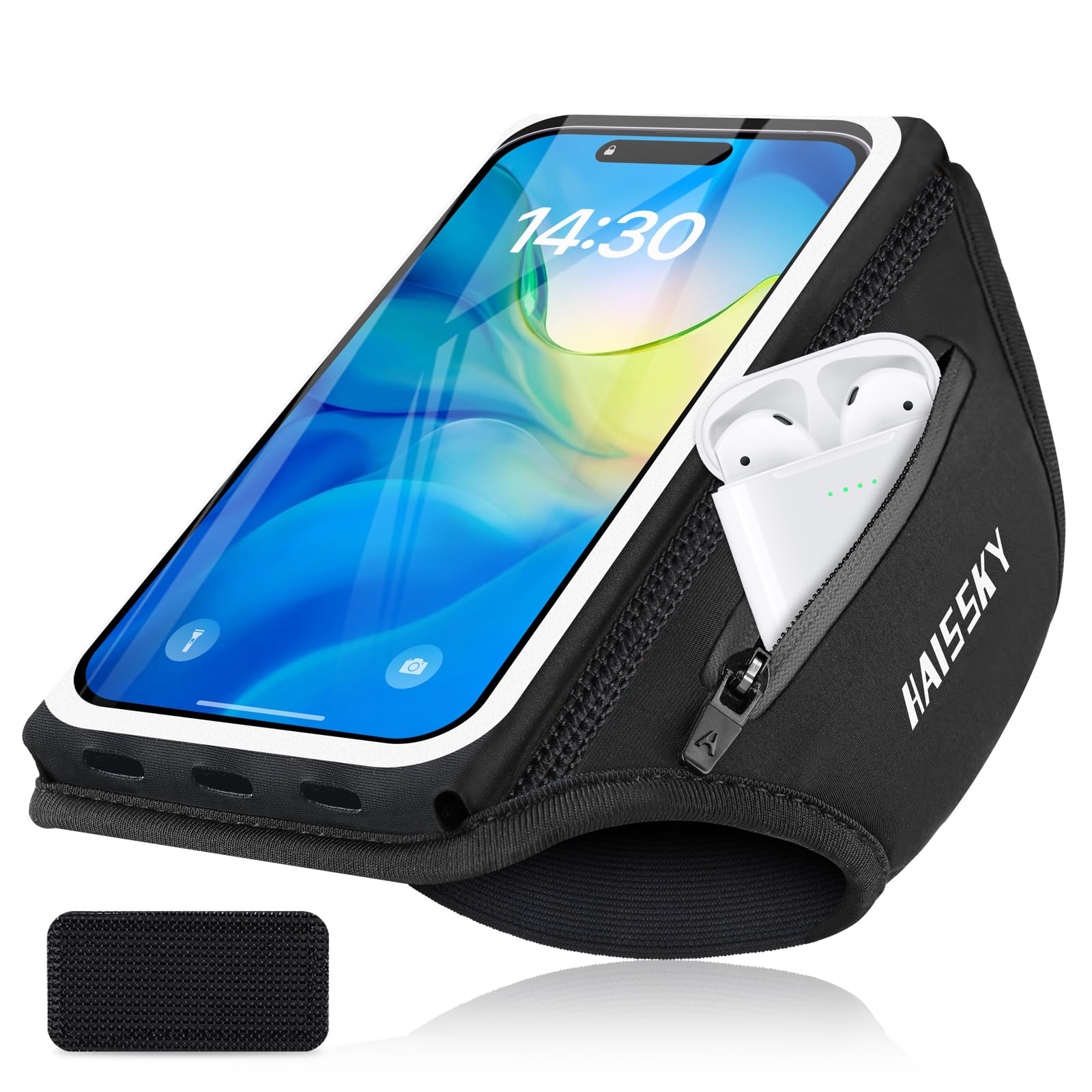Sportowa opaska do biegania z torbą na słuchawki, regulowany uchwyt na telefon komórkowy do biegania do iPhone'a 17 Pro MAX 16 Pro 15 14 13 Plus, Galaxy S25 Ultra S24 S23 S22, do 6,9"
