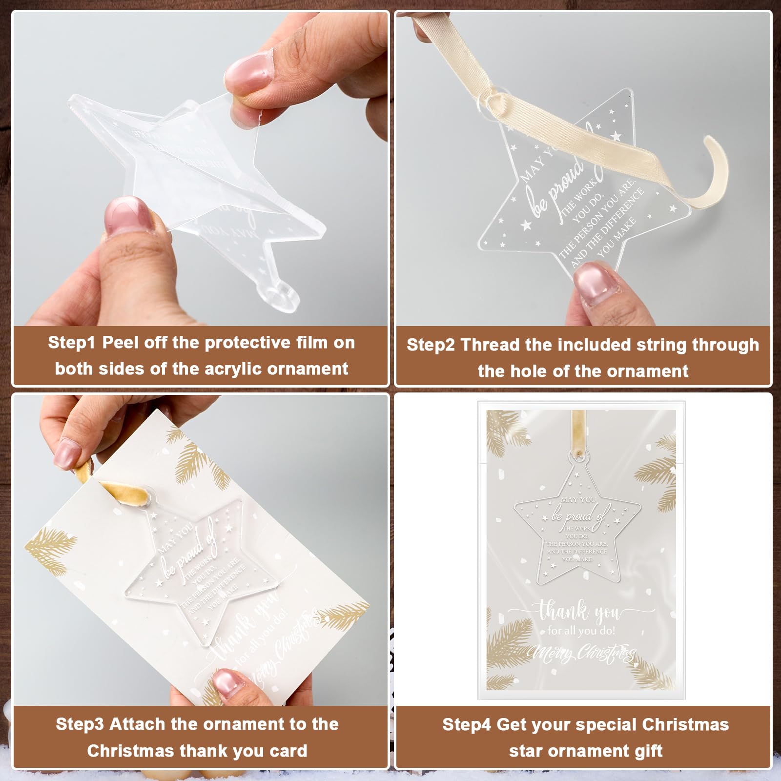 Kasyat Set di 24 decorazioni natalizie da appendere, in acrilico, a forma di stella, per albero di Natale, con biglietto di ringraziamento, per colleghi, infermieri, insegnanti, regalo (Be Proud Sign)