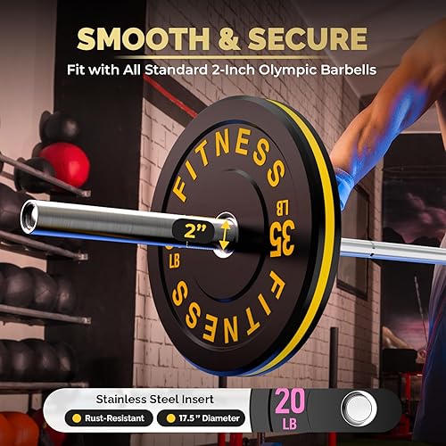 Miniatura 7 de Discos de peso olímpicos de 2 pulgadas y caucho para barras, discos para gimnasio en casa, entrenamiento de fuerza y levantamiento de pesas, 10 a