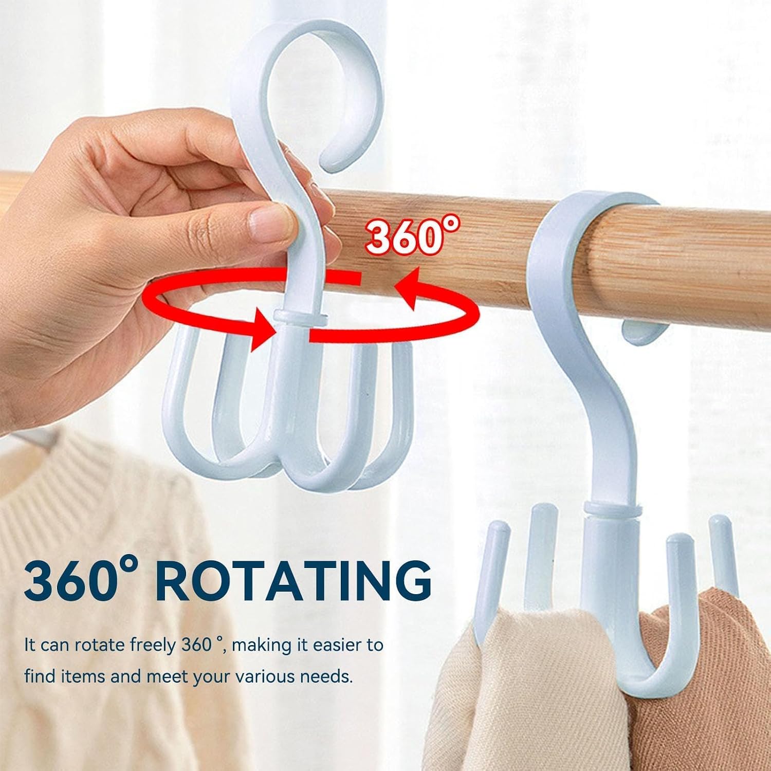 2PCS Rotating Handbag Hanger, 360 Degree Rotating Closet Organizers with 4 Claws Belt Hanger Scarf Tie Rack Holder Hook 360 Degree Rotating Multifunctional Closet Handbag Hook for Bedroom Blue