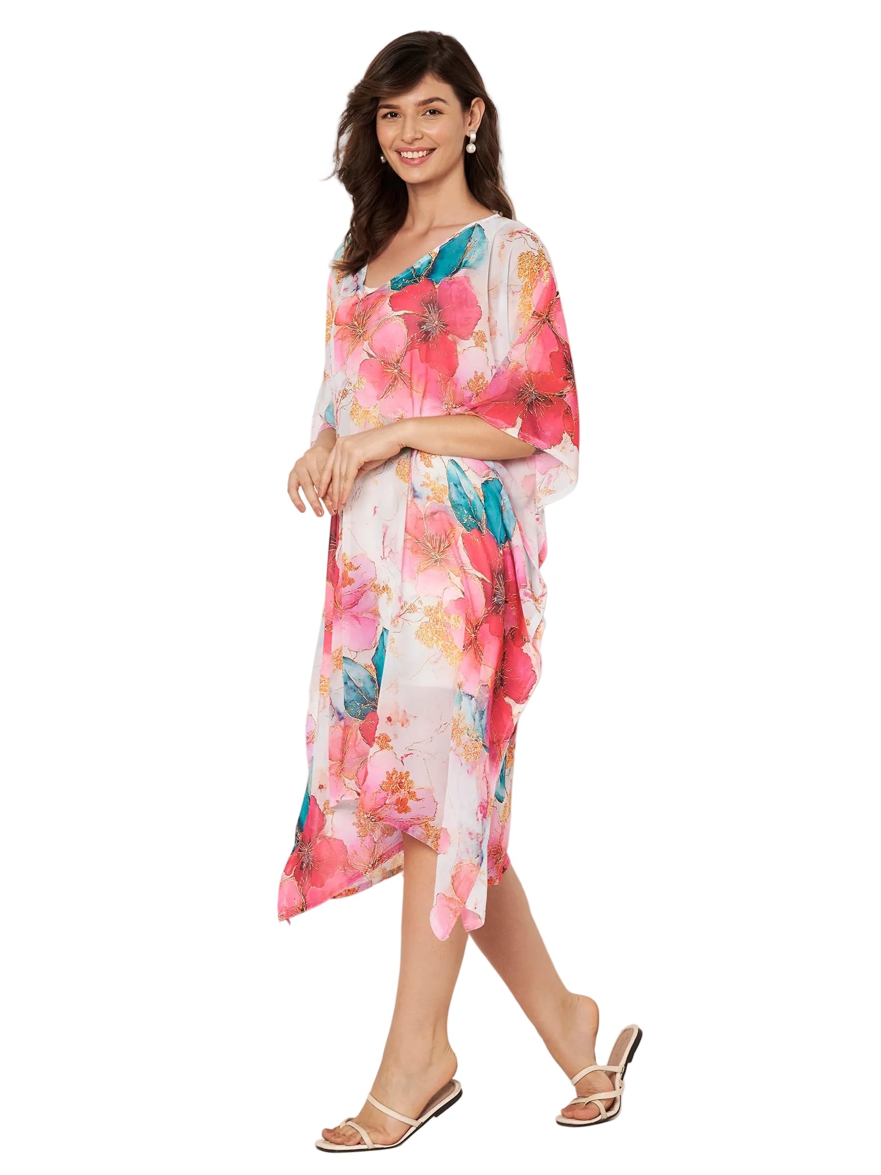 swi with label Women's Printed V-Neck Flared Sleeves Beach Wear Kaftan Dress Digital Print Hidden Adjustable Belt Kaftan Beach Coverup STBW_559-picture-44