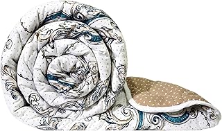 Microfibre Mild Winter 120 GSM Printed Reversible Single Bed Size Quilt Comforter Blanket - (140 x 230, Beige and Brown)